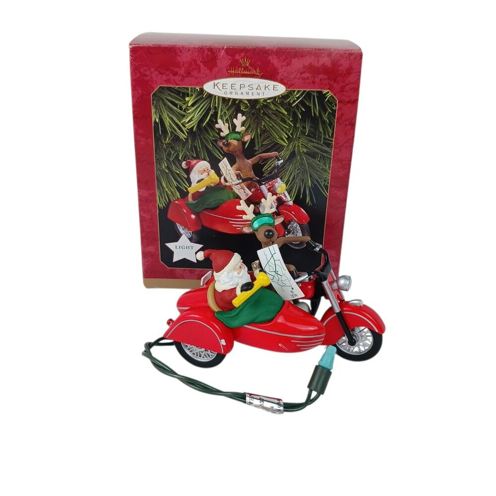 HALLMARK LIGHT & MOTION Christmas Tree Ornament WORKING Motorcycle Santa Deer